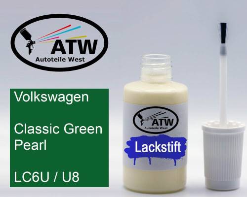 Volkswagen, Classic Green Pearl, LC6U / U8: 20ml Lackstift, von ATW Autoteile West.